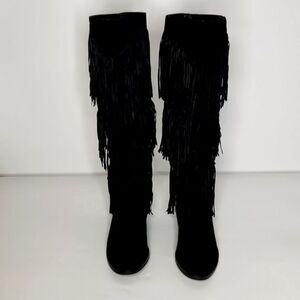 Sam Edelman Pendra Black Suede Fringe Tall knee Boots